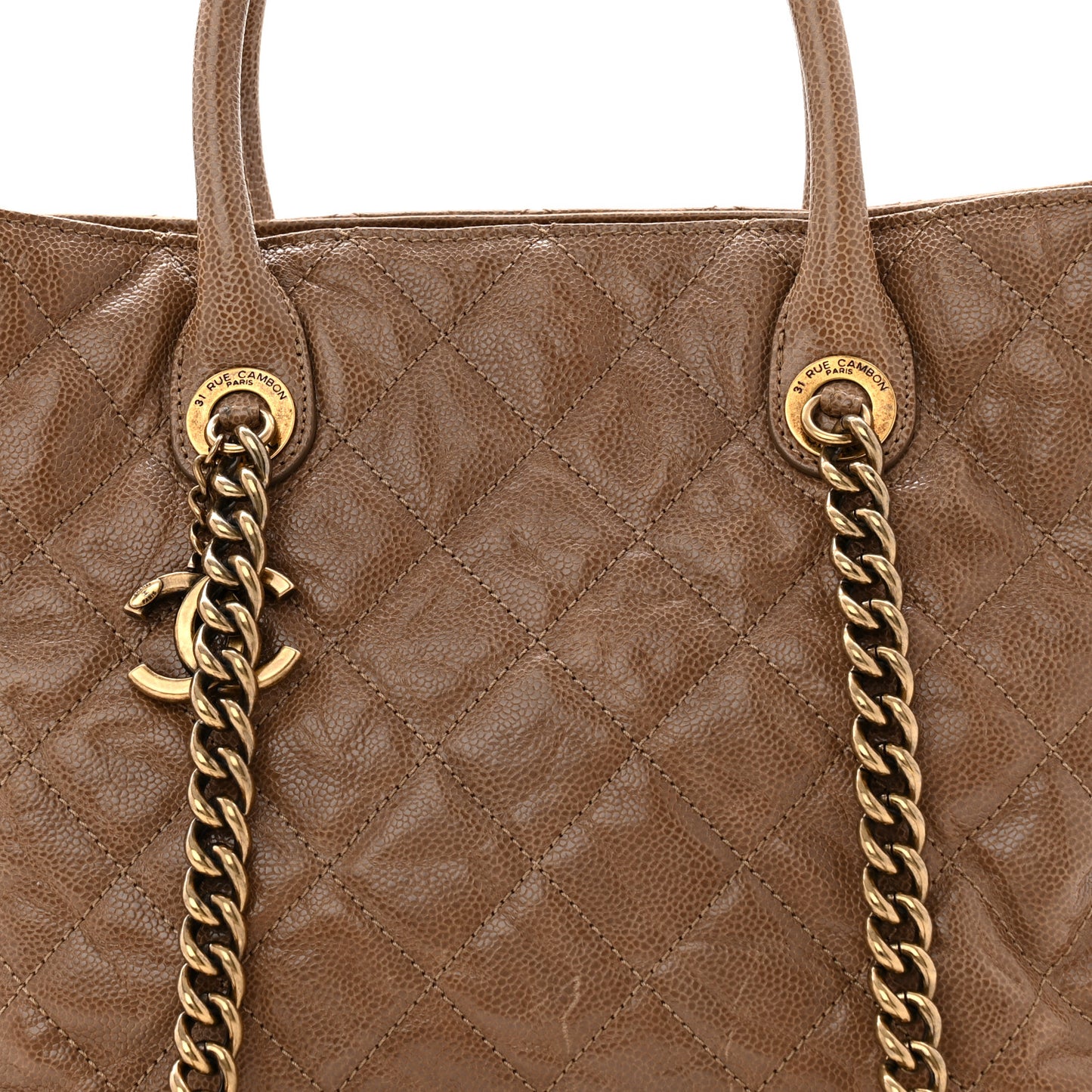 Glazed Caviar Quilted Small Shiva Tote Beige