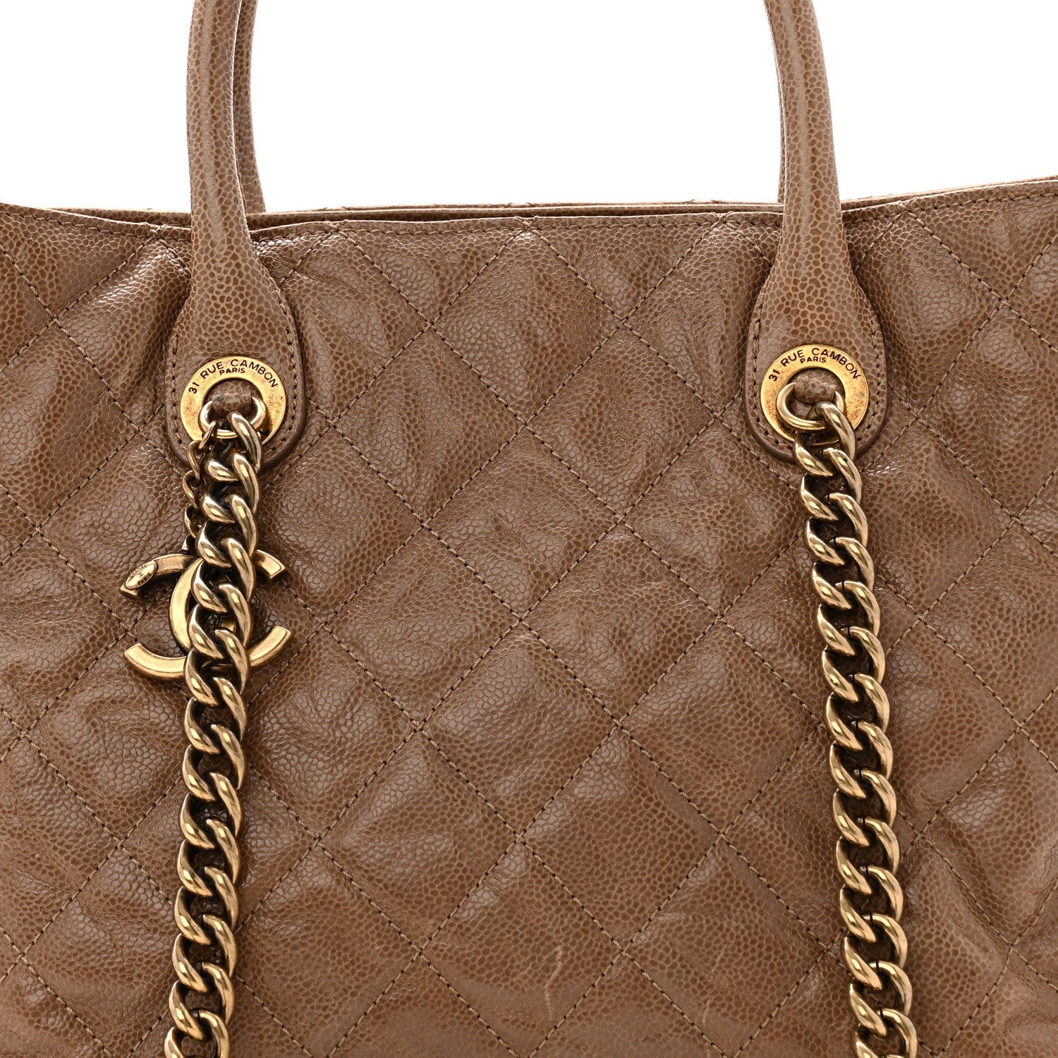 Chanel Glazed Caviar Quilted Small Shiva Tote Beige 8 of 10