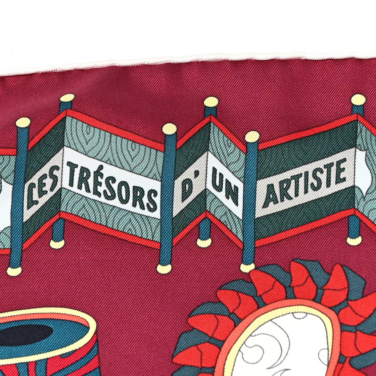Hermes Silk Les Tresors D Un Artiste Scarf 90 Bordeaux Vert Blue 2 of 4