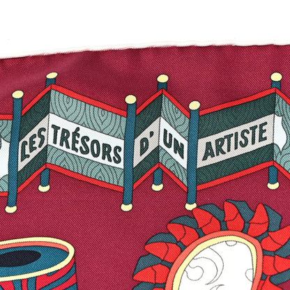 Hermes Silk Les Tresors D Un Artiste Scarf 90 Bordeaux Vert Blue 2 of 4