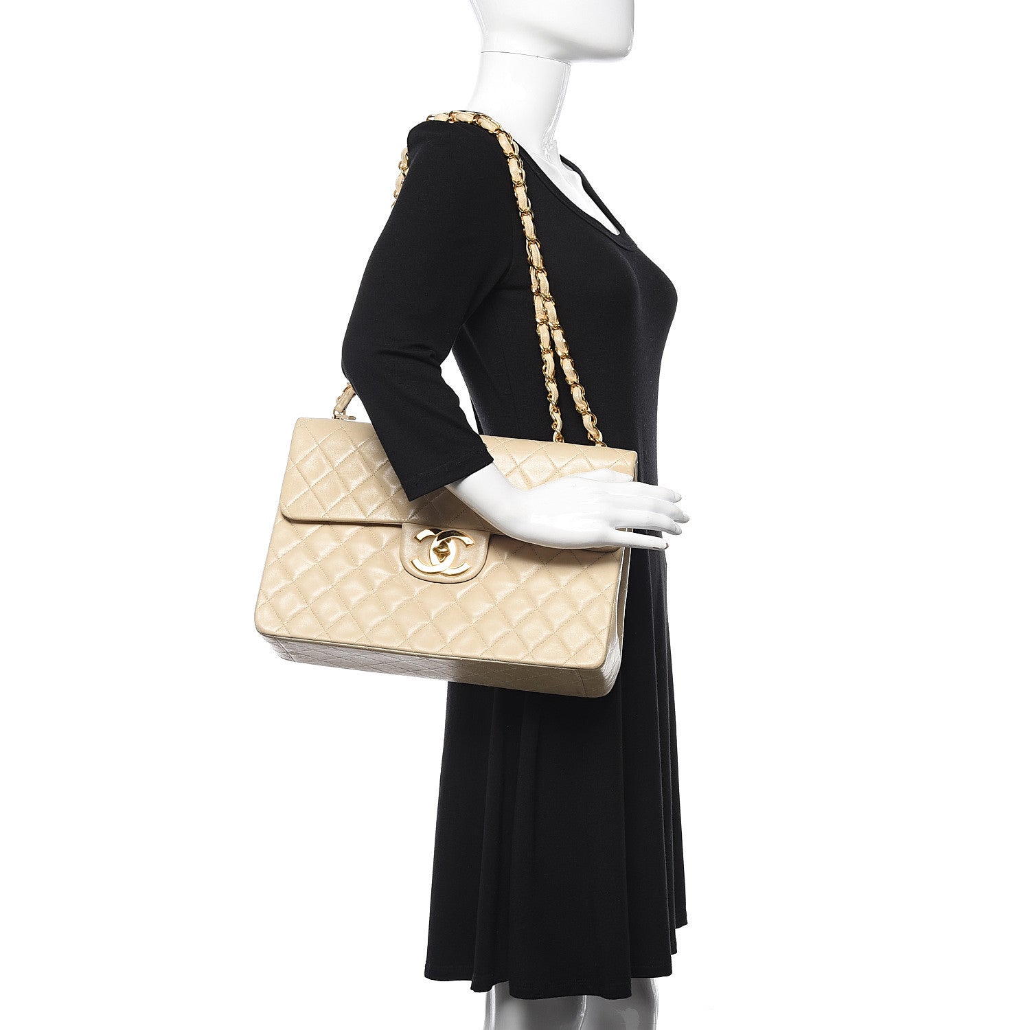 Chanel Lambskin Quilted XL Jumbo Single Flap Light Beige 2 of 16
