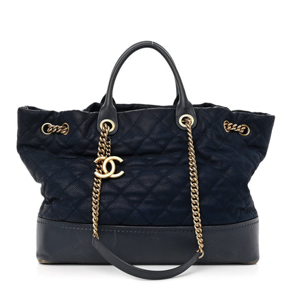 Chanel Iridescent Caviar Quilted Globe Trotter Shopping Tote Navy Blue 1 of 18