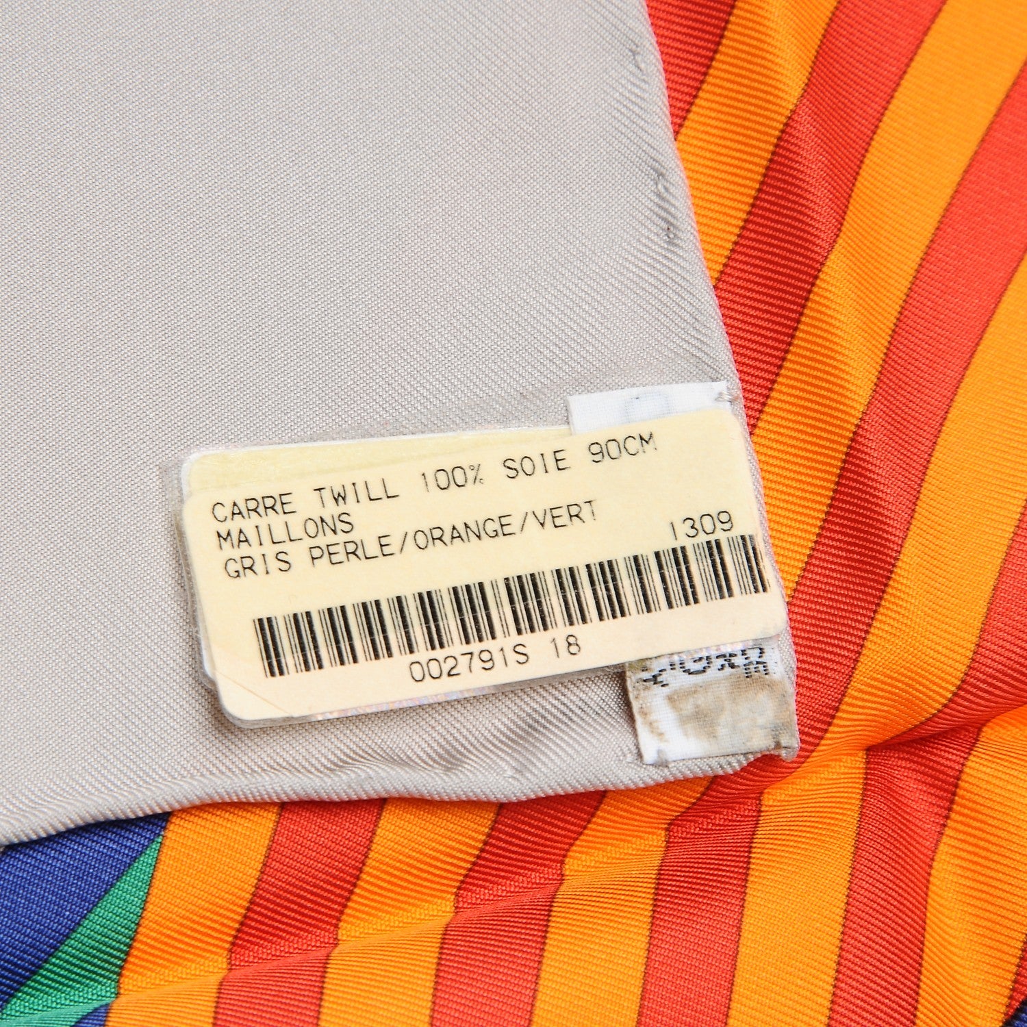 Hermes Silk Maillons De Joel Stein Scarf 90 Gris Perle Orange Vert 6 of 6
