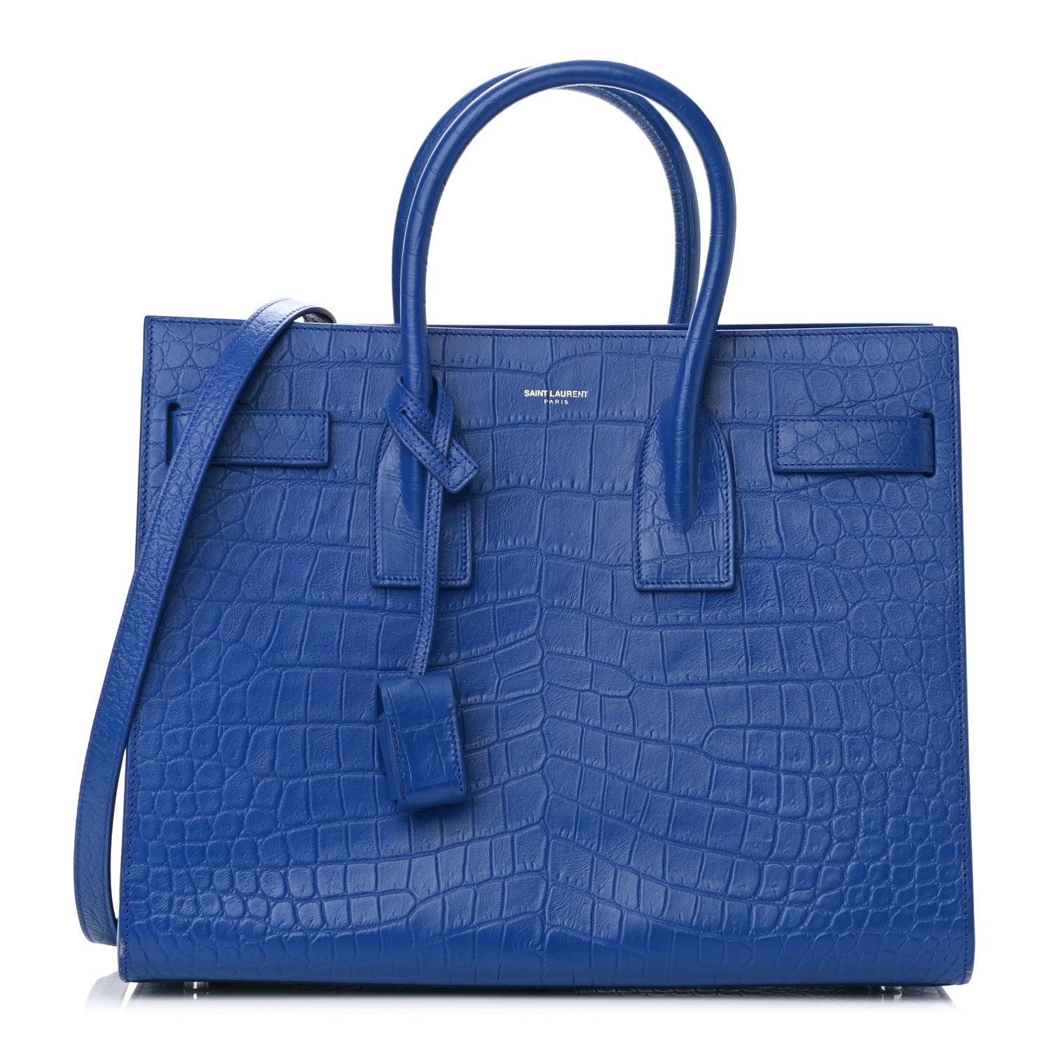 Saint Laurent Calfskin Crocodile Embossed Small Sac De Jour Royal Blue 1 of 9
