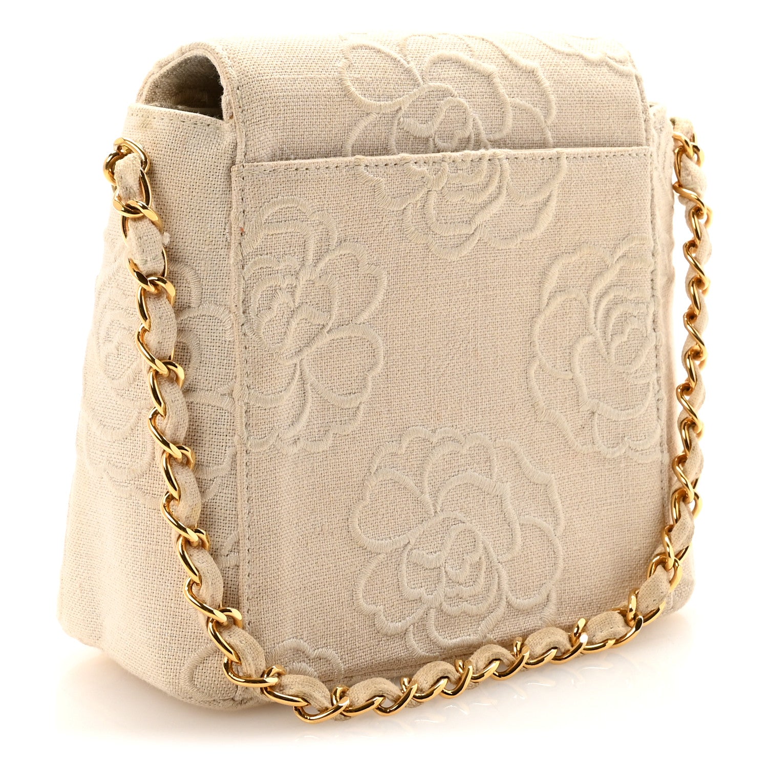 Chanel Canvas Camellia Embroidered Mini Square Flap  Ivory 3 of 10