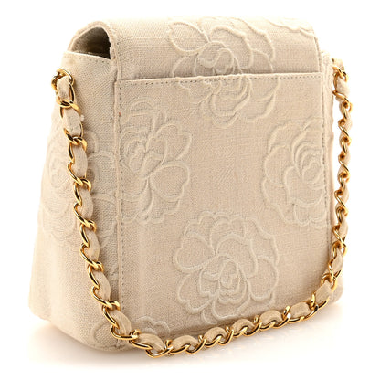 Chanel Canvas Camellia Embroidered Mini Square Flap  Ivory 3 of 10