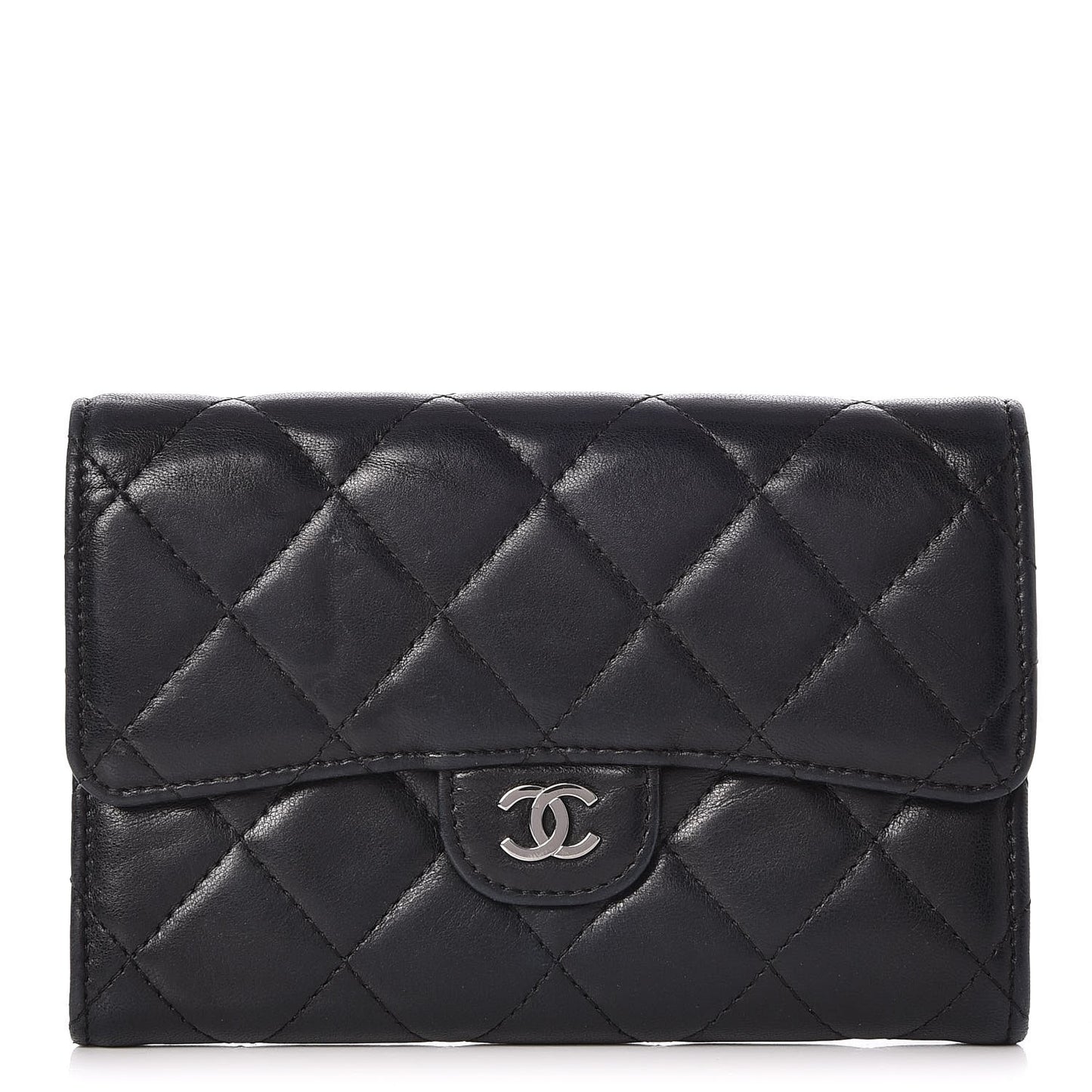 Lambskin Quilted Small Flap Wallet Black