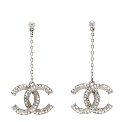 Chanel Baguette Crystal Quilted CC Drop Earrings Silver 1 of 5