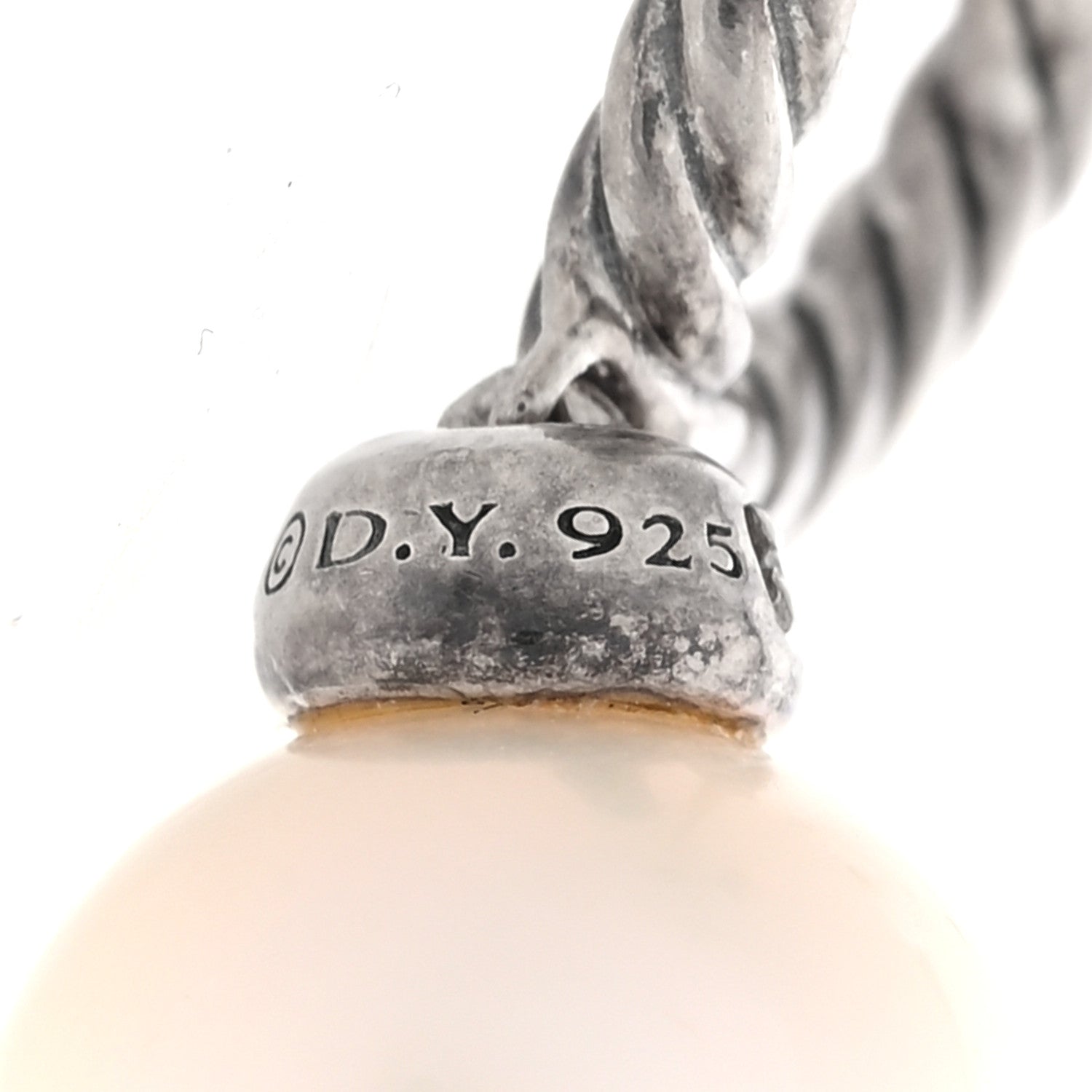 David Yurman Sterling Silver Diamond Cultured Pearl 10mm Solari Drop Earrings 4 of 5