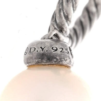 David Yurman Sterling Silver Diamond Cultured Pearl 10mm Solari Drop Earrings 4 of 5