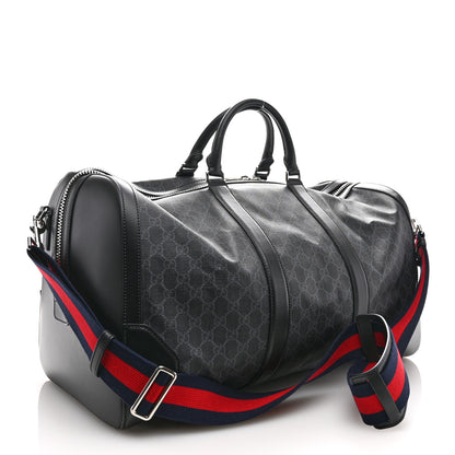 Gucci Soft GG Supreme Monogram Appia Calfskin Web Large Carry On Duffle Bag Black Grey 2 of 12