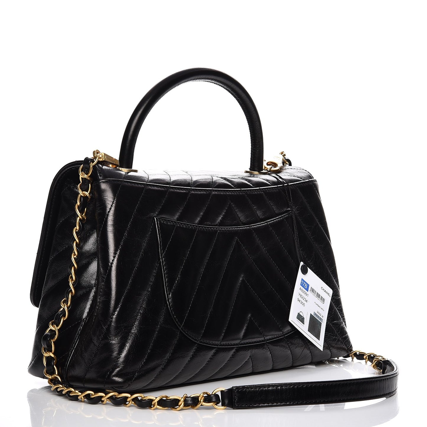 Calfskin Chevron Quilted Coco Handle Flap Black