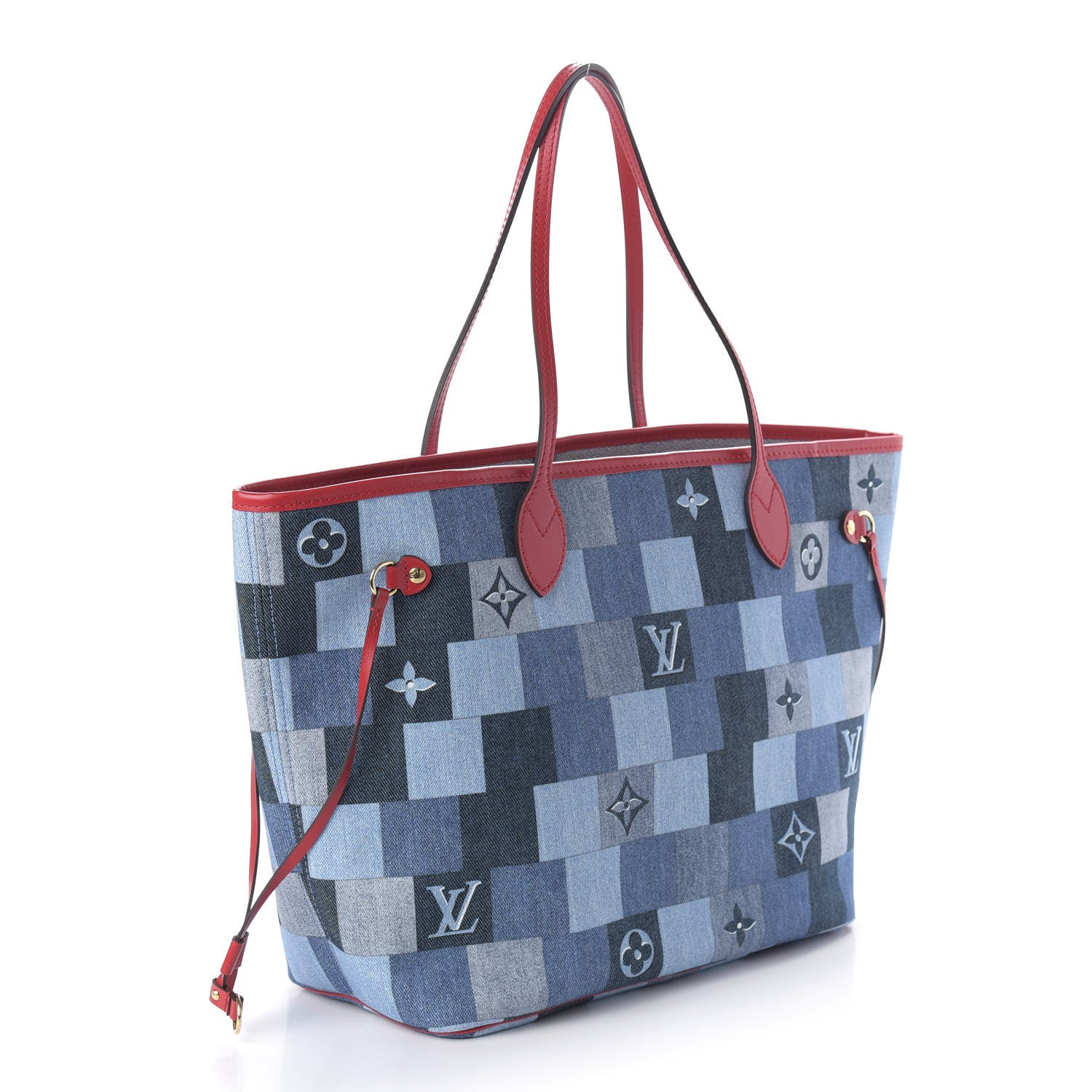 Louis Vuitton Denim Damier Monogram Patchwork Neverfull Blue Rouge 3 of 10