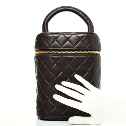 Chanel Lambskin Quilted Cosmetic Vanity Bag Brown 2 of 16