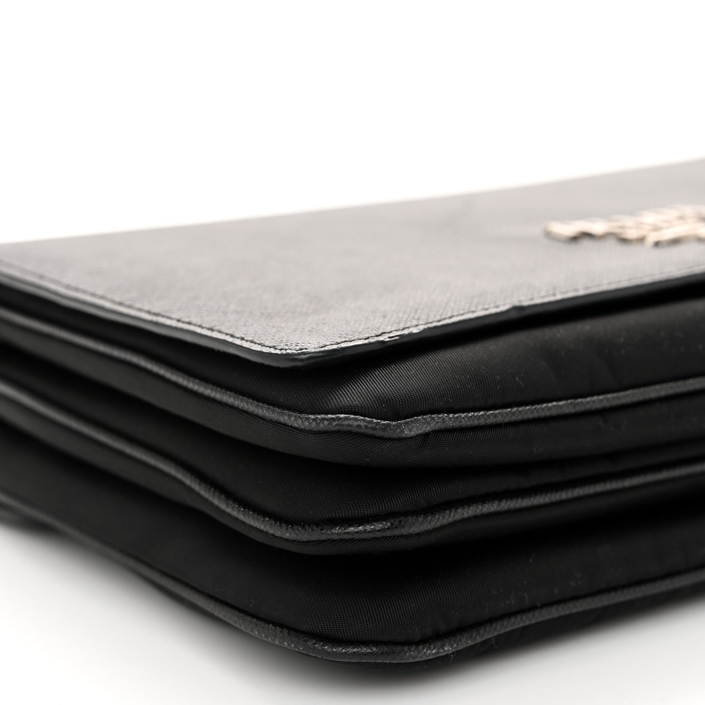 Saffiano Tessuto Nylon Chain Shoulder Bag Black