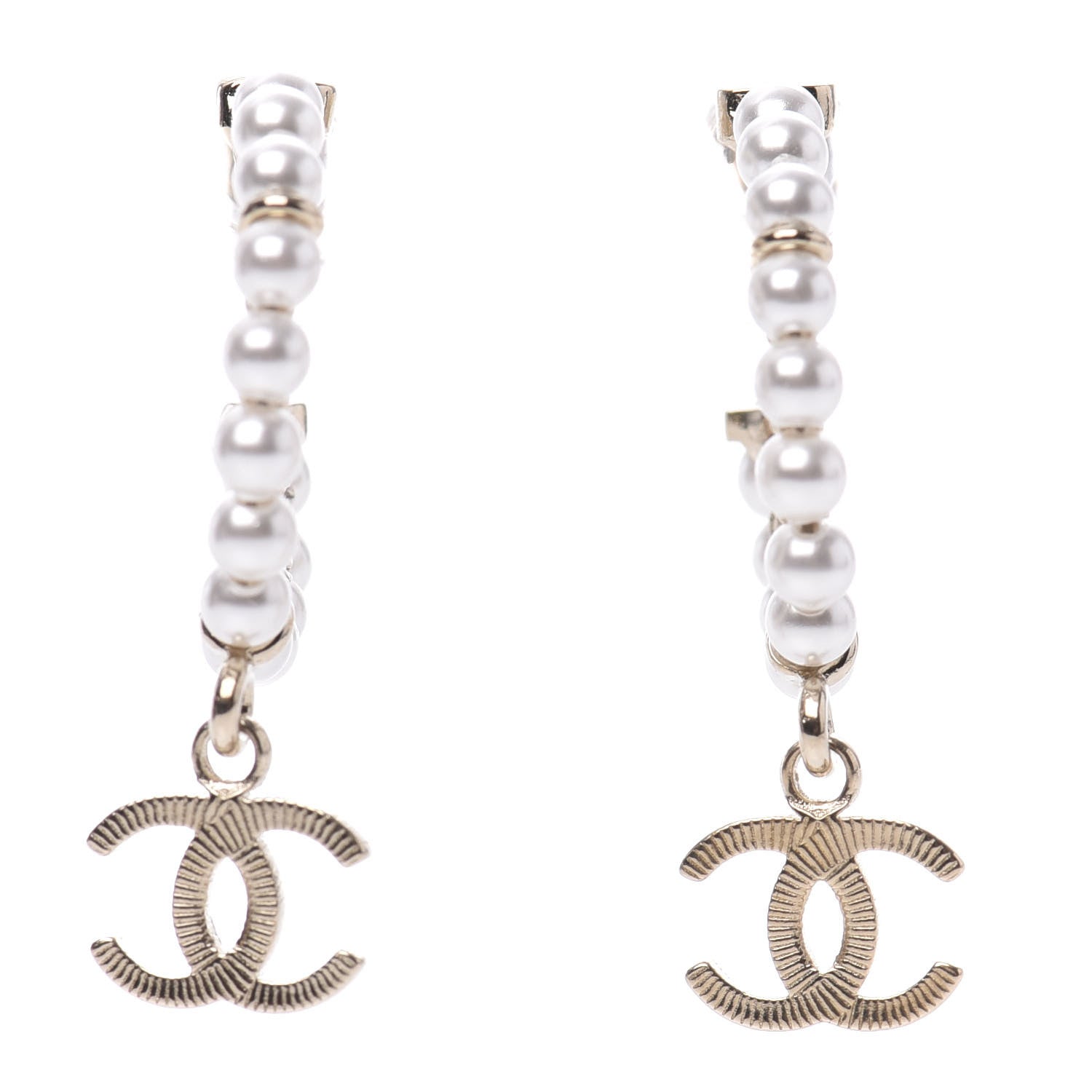 Chanel Pearl Charms CC Hoop Earrings Gold 1 of 5