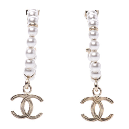 Chanel Pearl Charms CC Hoop Earrings Gold 1 of 5
