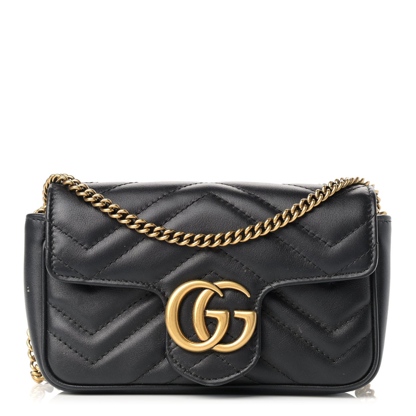 Calfskin Matelasse Super Mini GG Marmont Shoulder Bag Black
