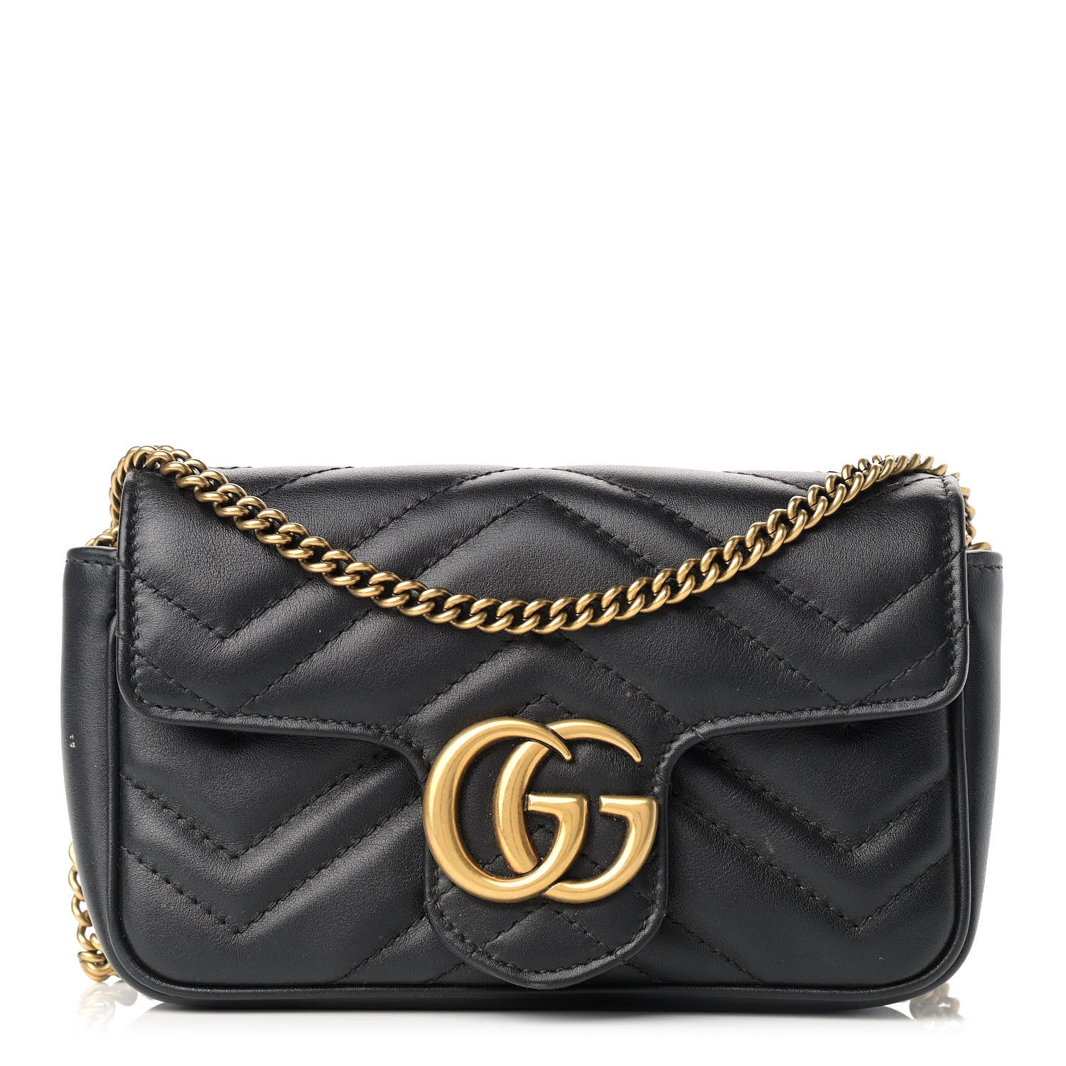 Gucci Calfskin Matelasse Super Mini GG Marmont Shoulder Bag Black 1 of 14
