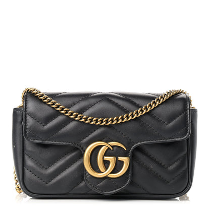 Gucci Calfskin Matelasse Super Mini GG Marmont Shoulder Bag Black 1 of 14