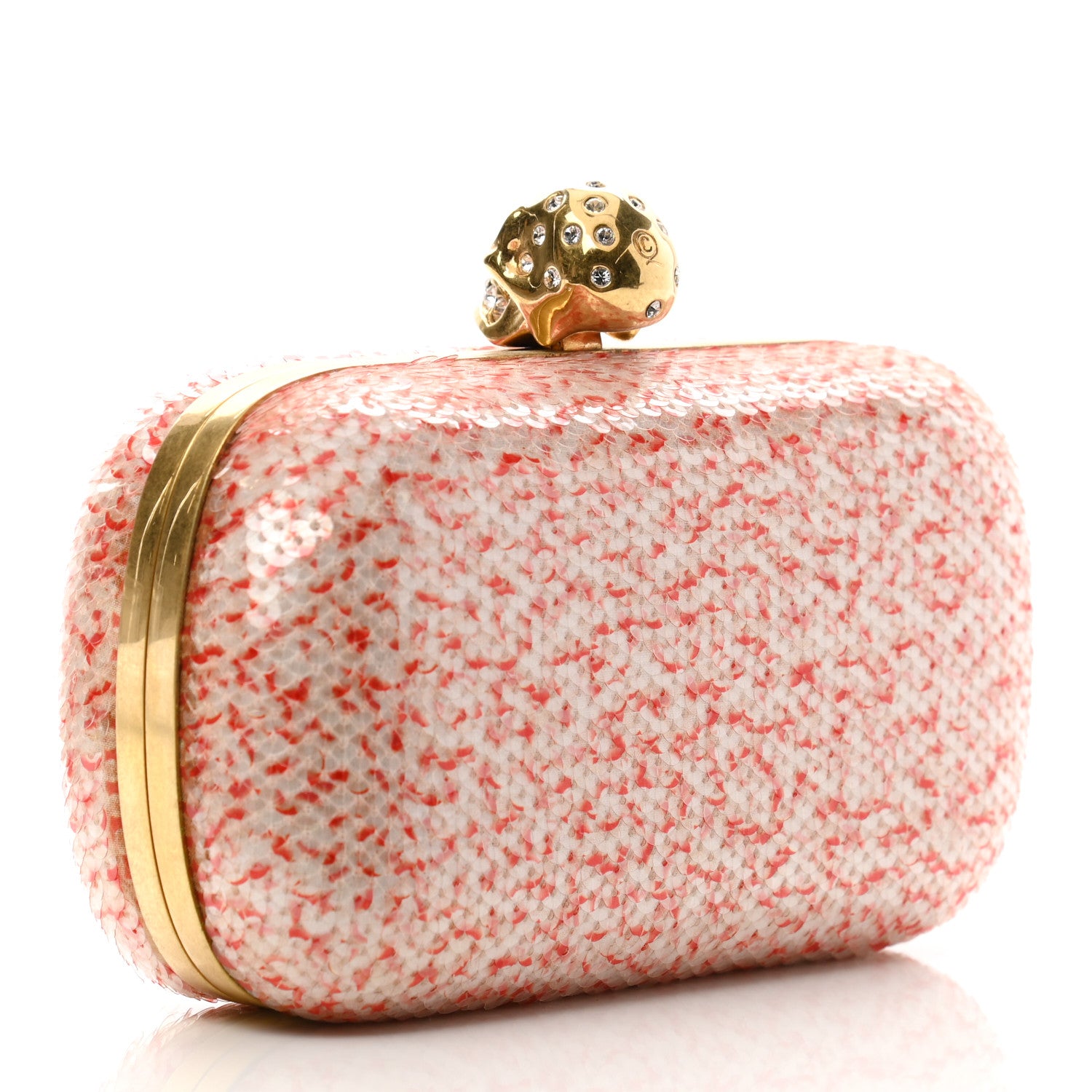 Alexander McQueen Sequin Skull Box Clutch White Pink 3 of 8