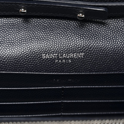 Saint Laurent Grain De Poudre Matelasse Chevron Monogram Chain Wallet Deep Marine 6 of 10