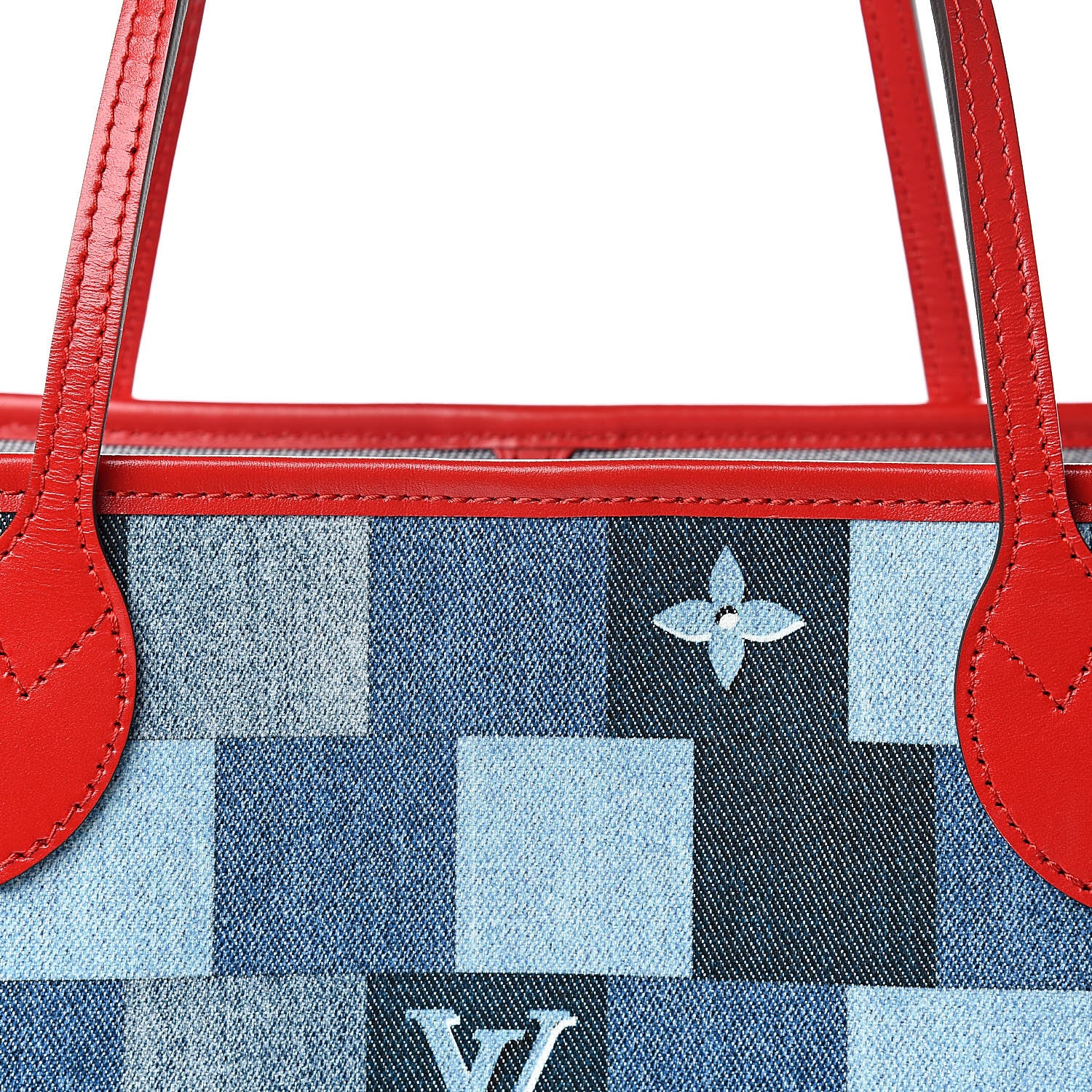 Louis Vuitton Denim Damier Monogram Patchwork Neverfull Blue Rouge 9 of 12