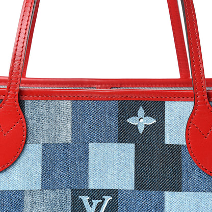 Louis Vuitton Denim Damier Monogram Patchwork Neverfull Blue Rouge 9 of 12