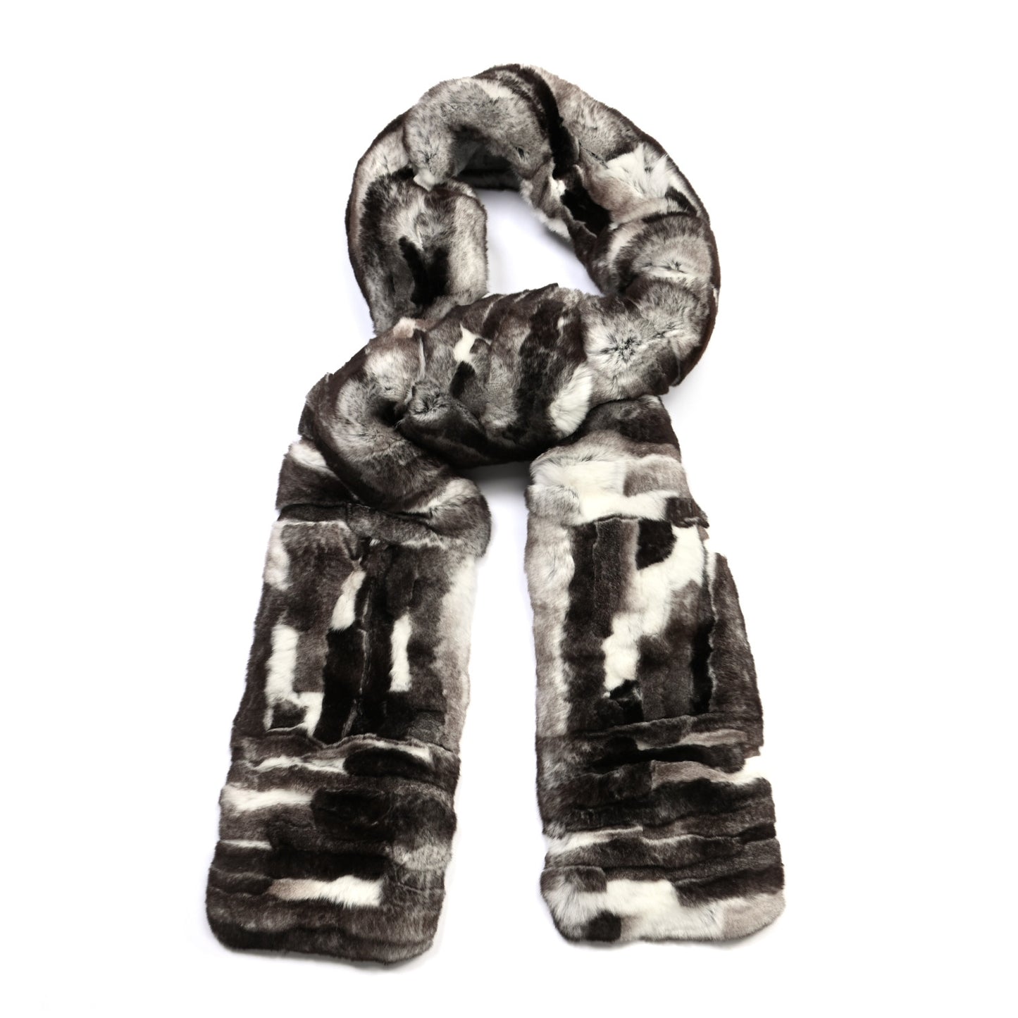 Cashmere Rabbit Fur CC Scarf Brown White