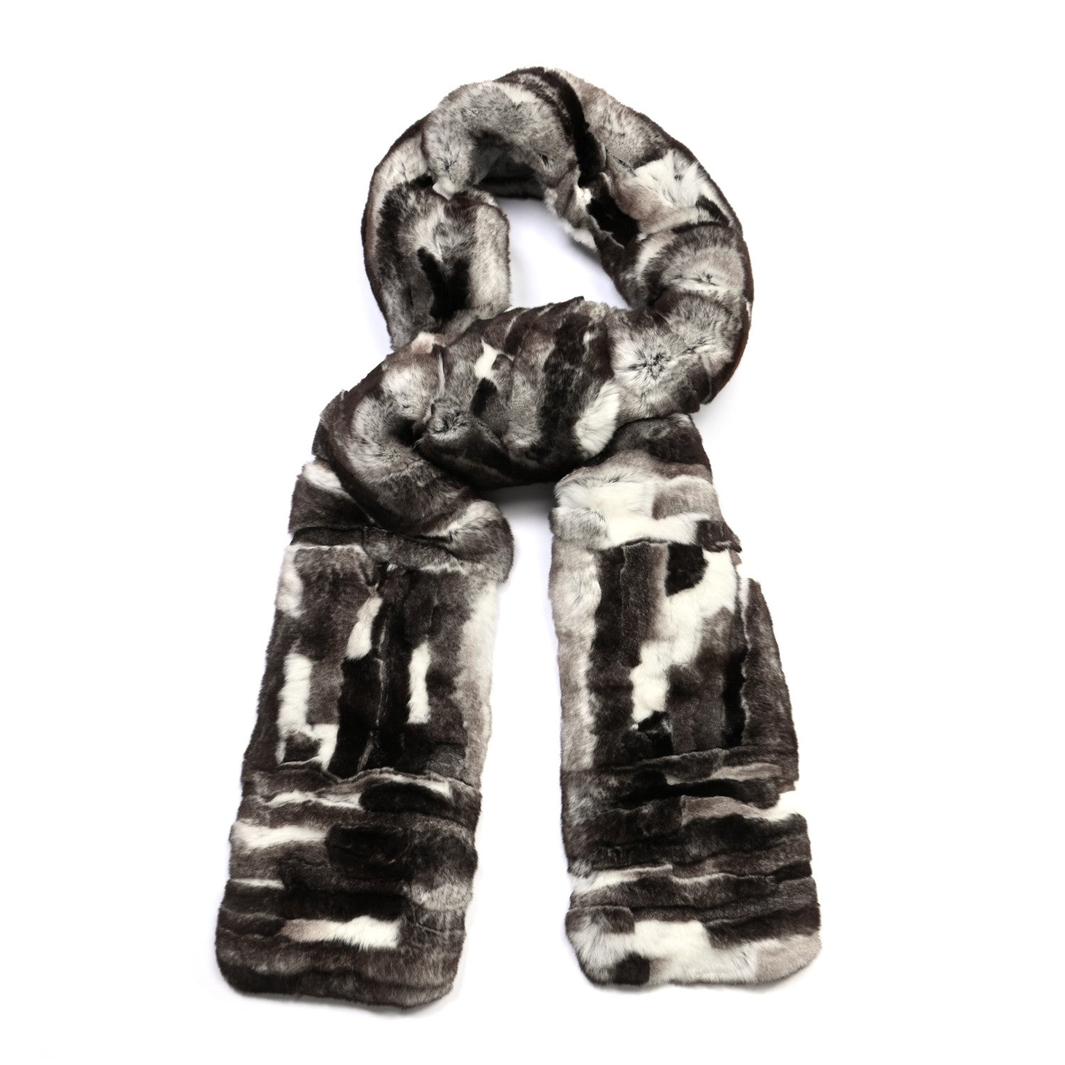 Chanel Cashmere Rabbit Fur CC Scarf Brown White 1 of 4