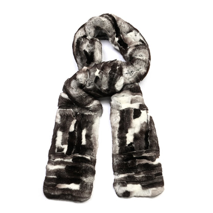 Chanel Cashmere Rabbit Fur CC Scarf Brown White 1 of 4