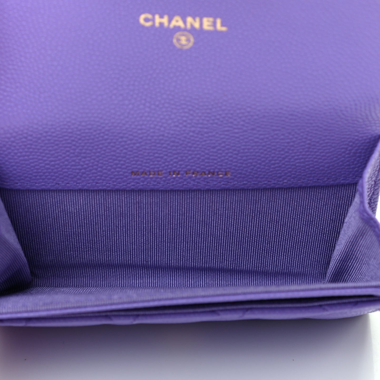 Caviar Quilted Flap Card Holder Wallet Purple