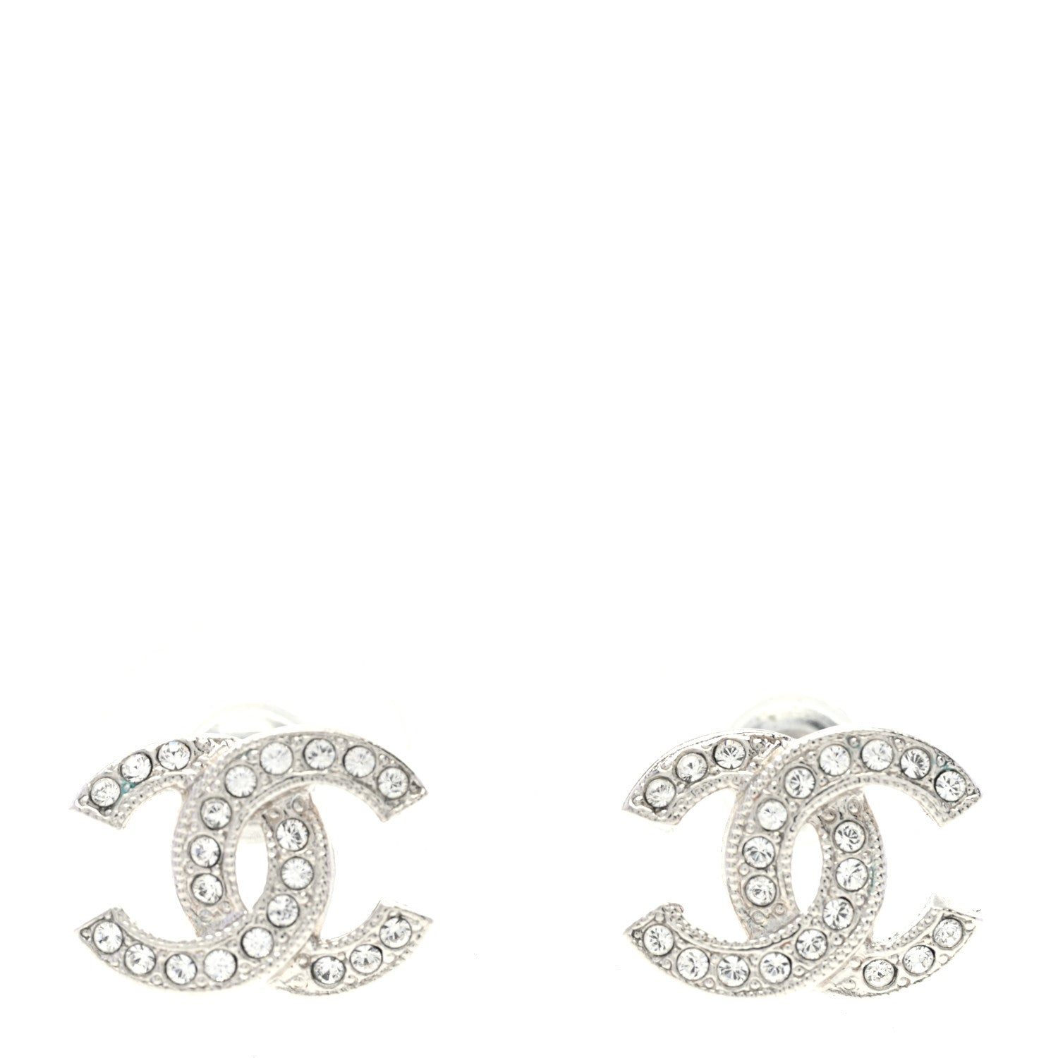 Chanel Crystal Timeless CC Earrings Silver 1 of 5