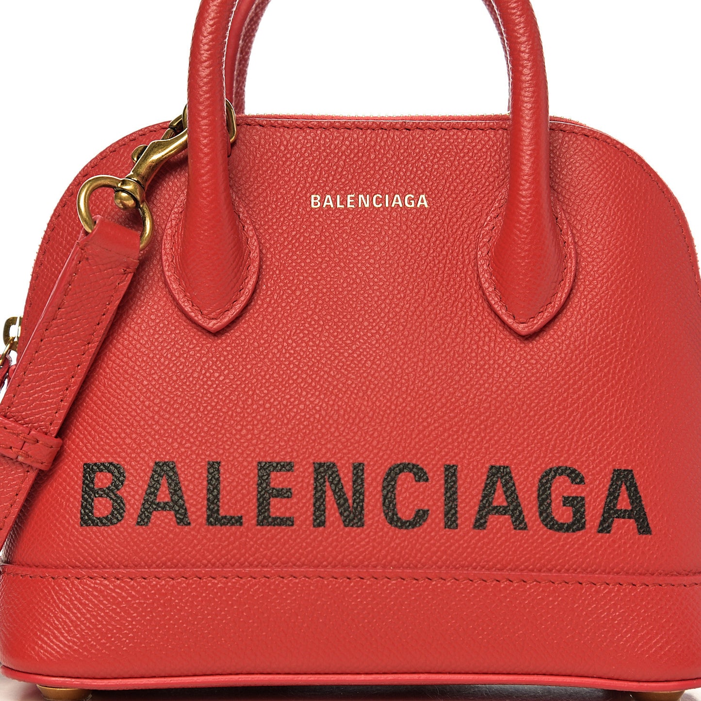 Signature Grained Calfskin Logo XXS Ville Top Handle Bag Rouge Coquelicot Black