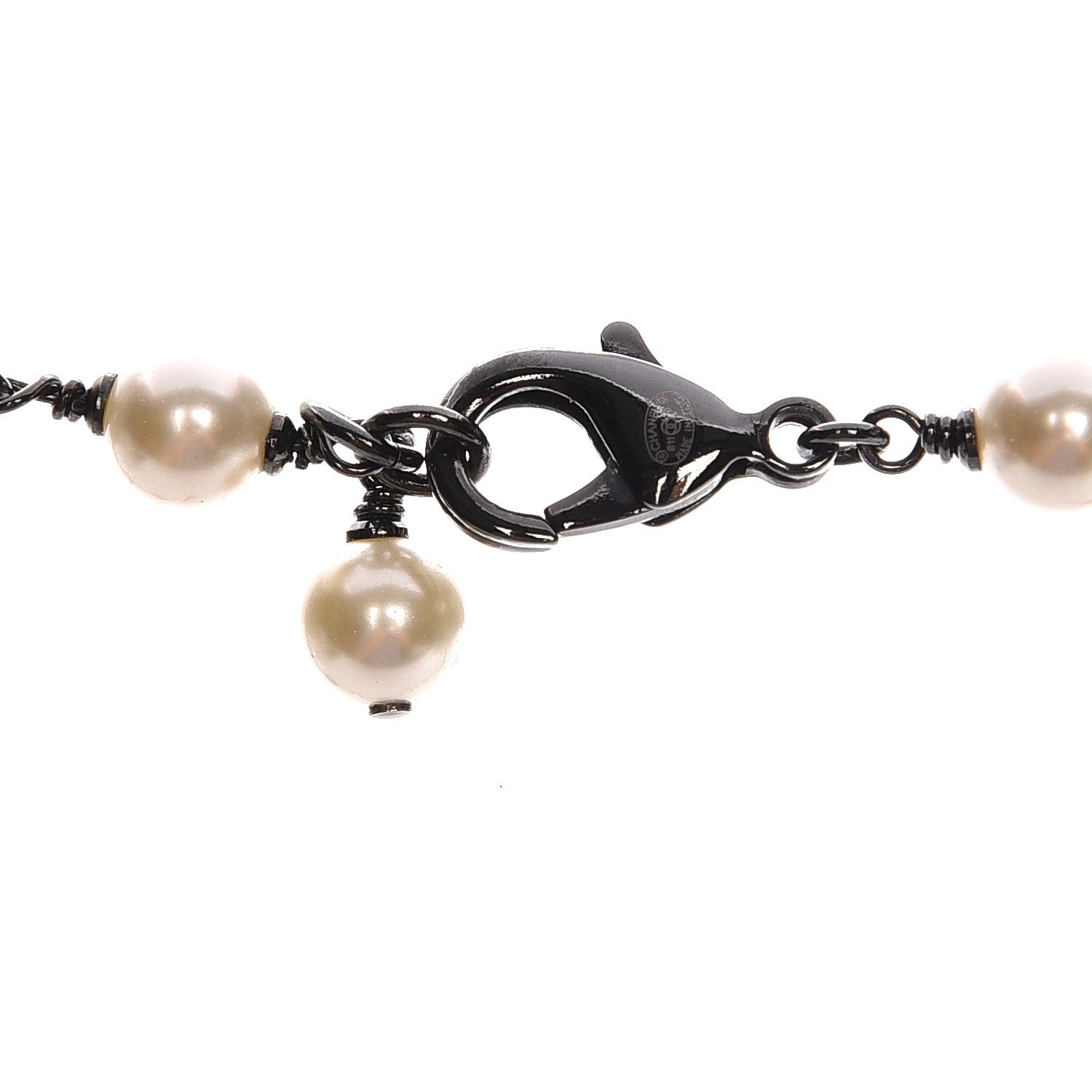 Chanel Ruthenium Pearl Beaded CC Short Necklace Black 5 of 6