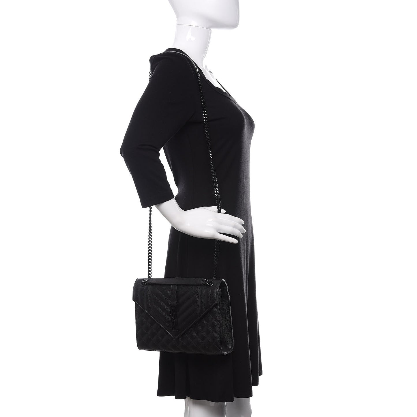 Grain De Poudre Textured Mixed Matelasse Triquilt Medium Monogram Satchel Black