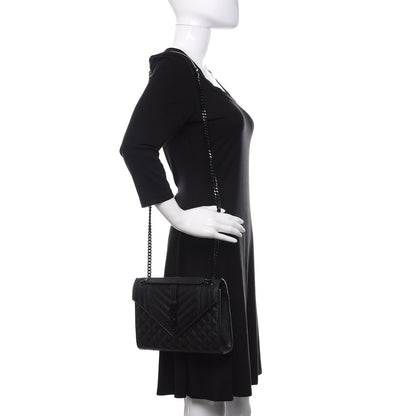 Saint Laurent Grain De Poudre Textured Mixed Matelasse Triquilt Medium Monogram Satchel Black 2 of 9