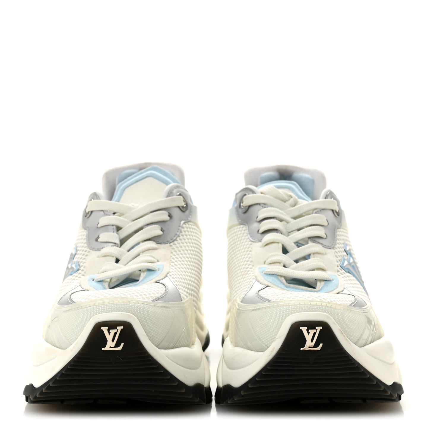 Patent Calfskin Technical Mesh Monogram Run 55 Sneakers 37 Bleu Clair