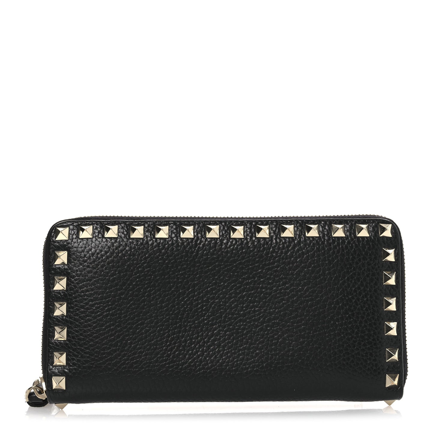 Pebbled Calfskin Rockstud Zip Around Wallet Black
