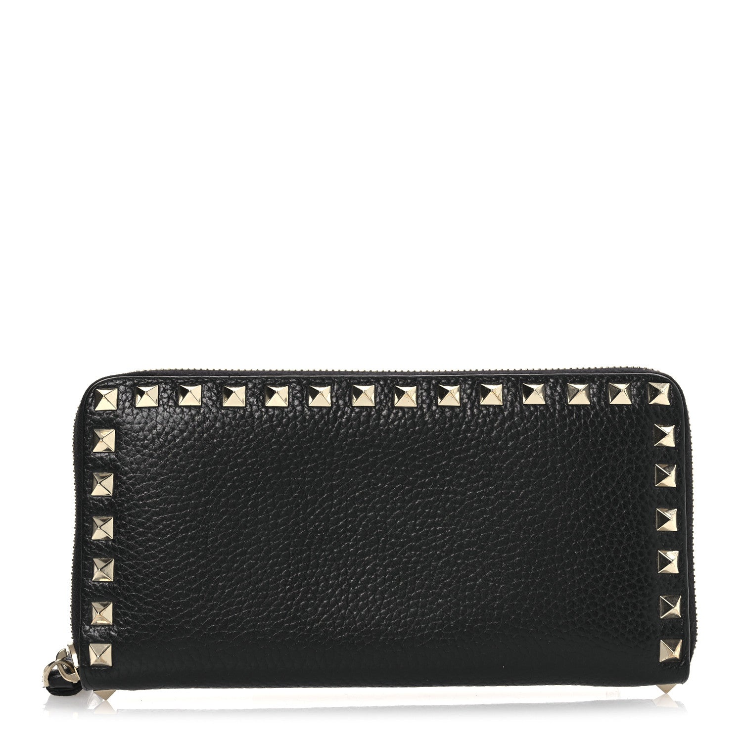 Valentino Garavani Pebbled Calfskin Rockstud Zip Around Wallet Black 1 of 8