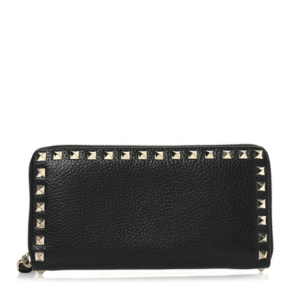 Valentino Garavani Pebbled Calfskin Rockstud Zip Around Wallet Black 1 of 8