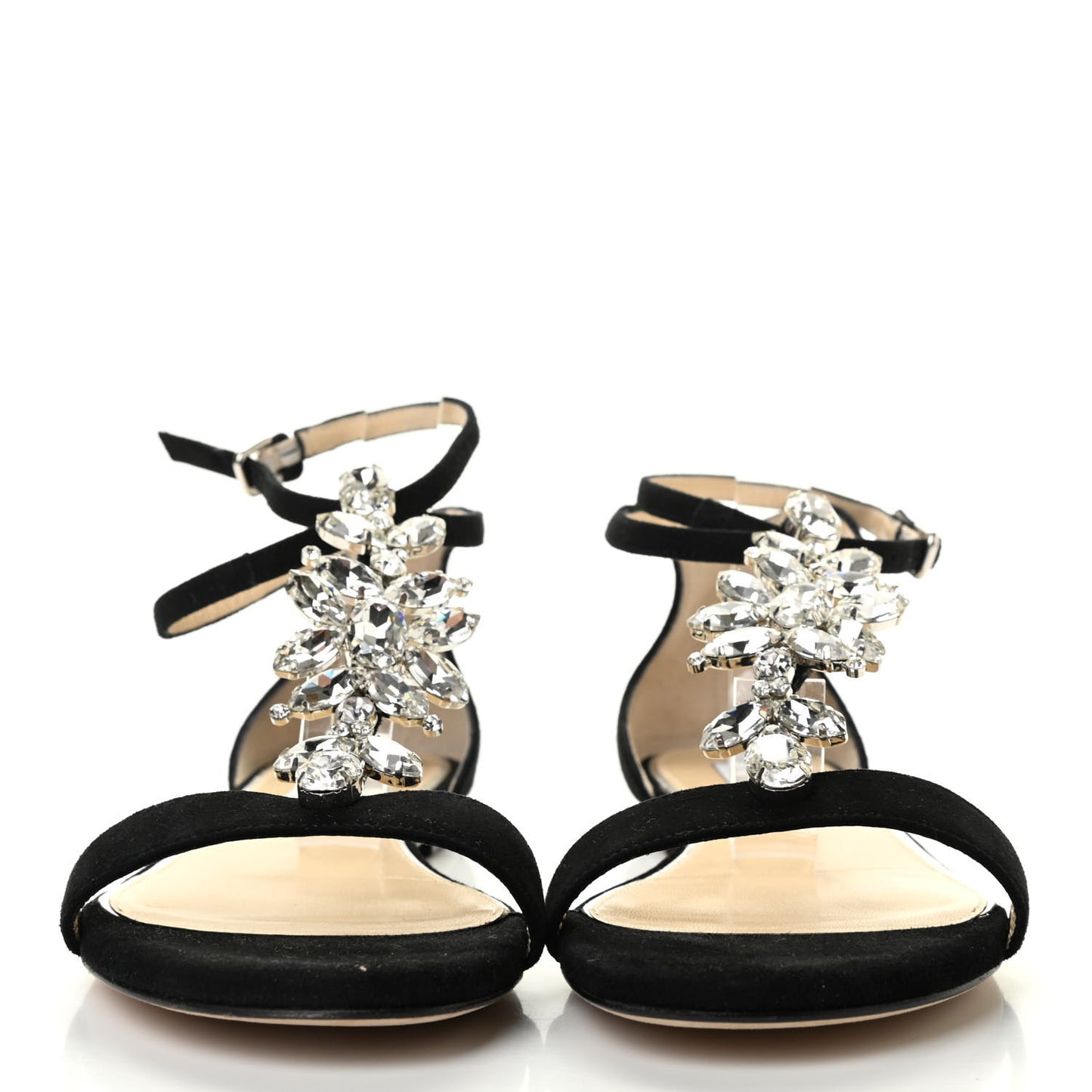 Suede Crystal Averie T-Strap Flat Sandals 38 Black