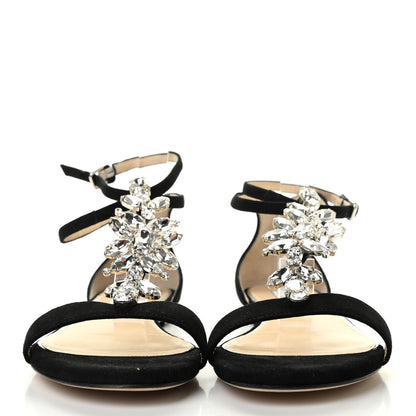 Jimmy Choo Suede Crystal Averie T-Strap Flat Sandals 38 Black 2 of 7