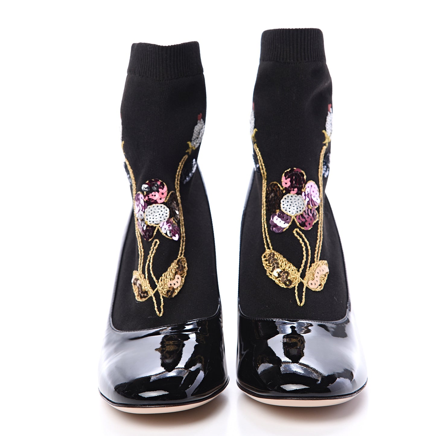 Patent Calfskin Candy Sock Ankle Boots 37 Black