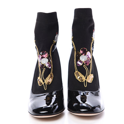 Gucci Patent Calfskin Candy Sock Ankle Boots 37 Black 2 of 10