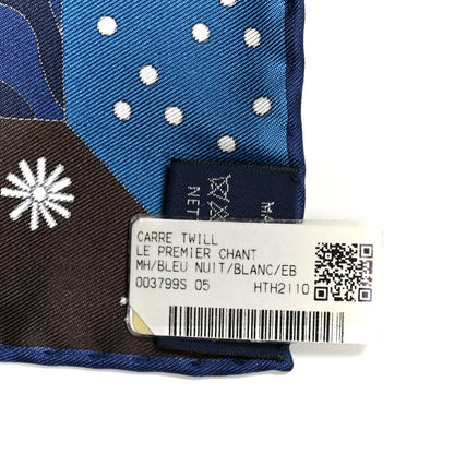 Hermes Silk Twill Le Premier Chant Scarf 90 Bleu Nuit White Ebene 2 of 5