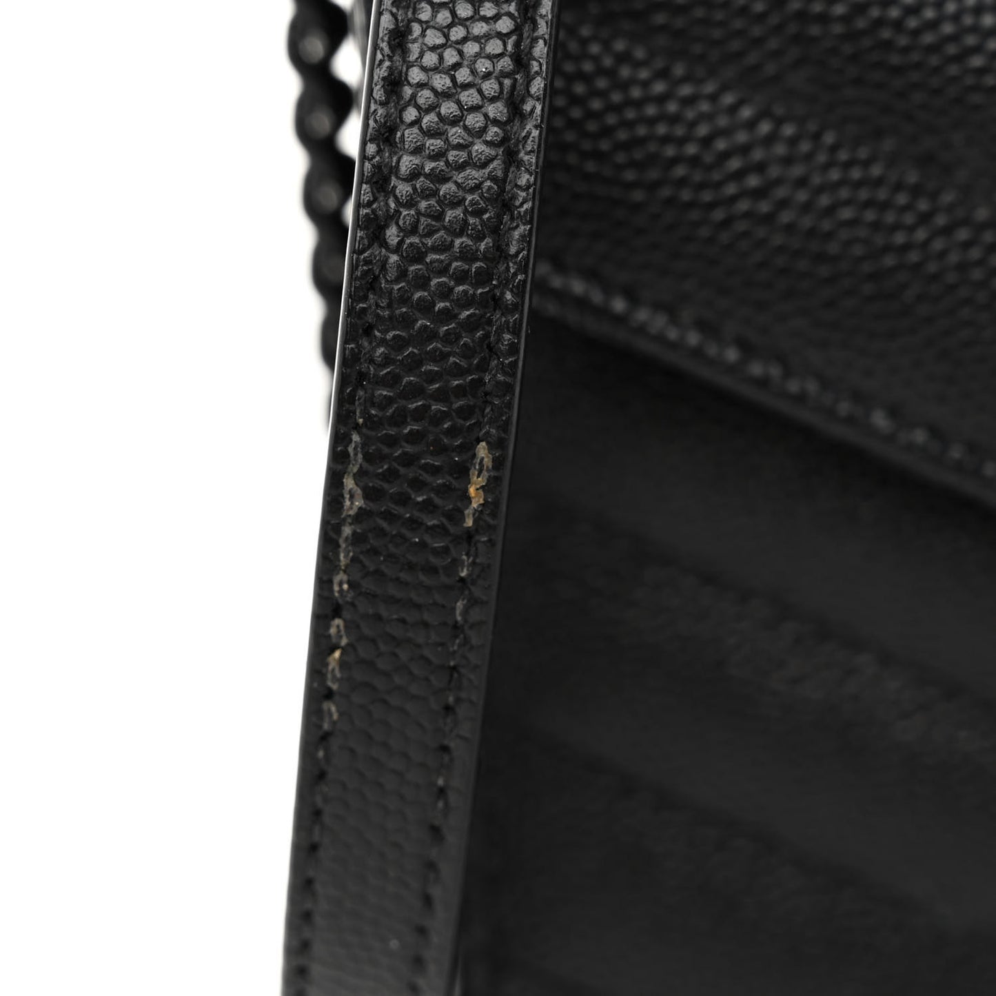 SAINT LAURENT Grain De Poudre Matelasse Chevron Monogram Monochrome Envelope Chain Wallet Black