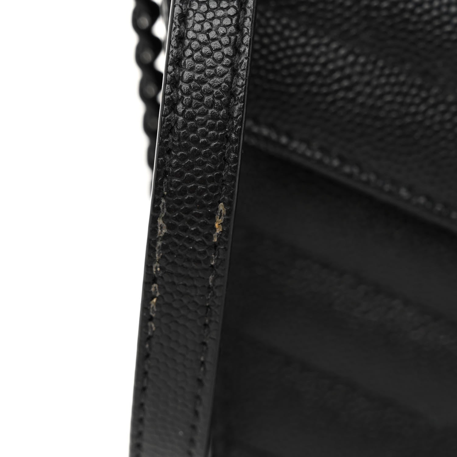 Saint Laurent SAINT LAURENT Grain De Poudre Matelasse Chevron Monogram Monochrome Envelope Chain Wallet Black 10 of 10