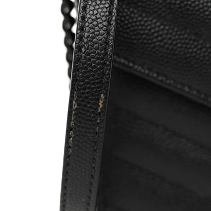 Saint Laurent SAINT LAURENT Grain De Poudre Matelasse Chevron Monogram Monochrome Envelope Chain Wallet Black 10 of 10