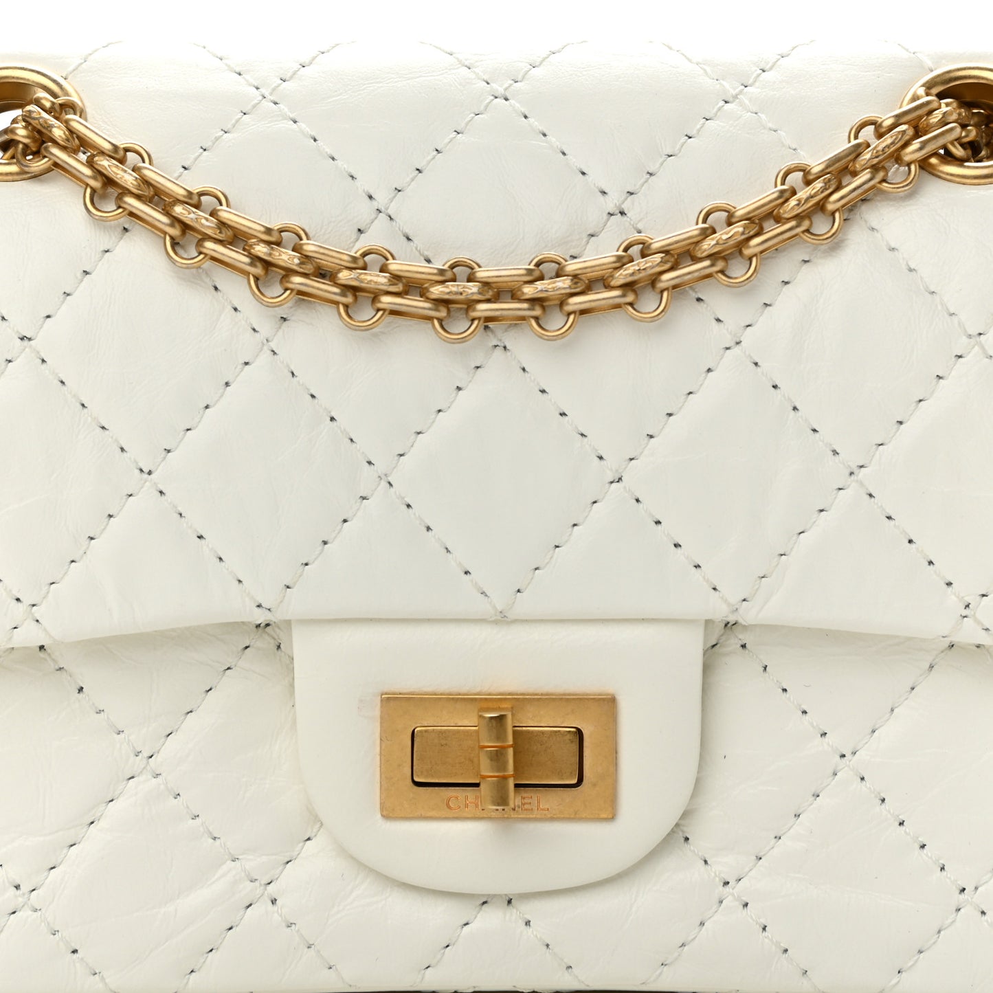 Aged Calfskin Quilted 2.55 Reissue Mini Flap White